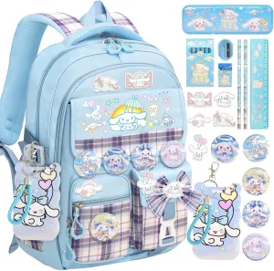 19IN Backpack for Girls with 24Pcs Kawaii Accessories, Anime Anti-Theft Schoolbag for Students Aged Above 9 Years Old, New Semester Presents with Pins and Card Holder