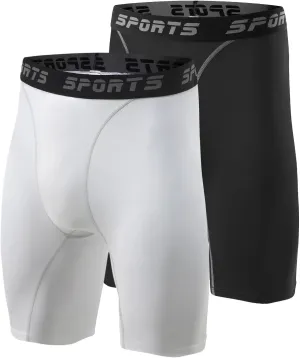 2 Pack Compression Shorts Men Spandex Running Sport Under Shorts Cool Dry Athletic Underwear Muscle Support