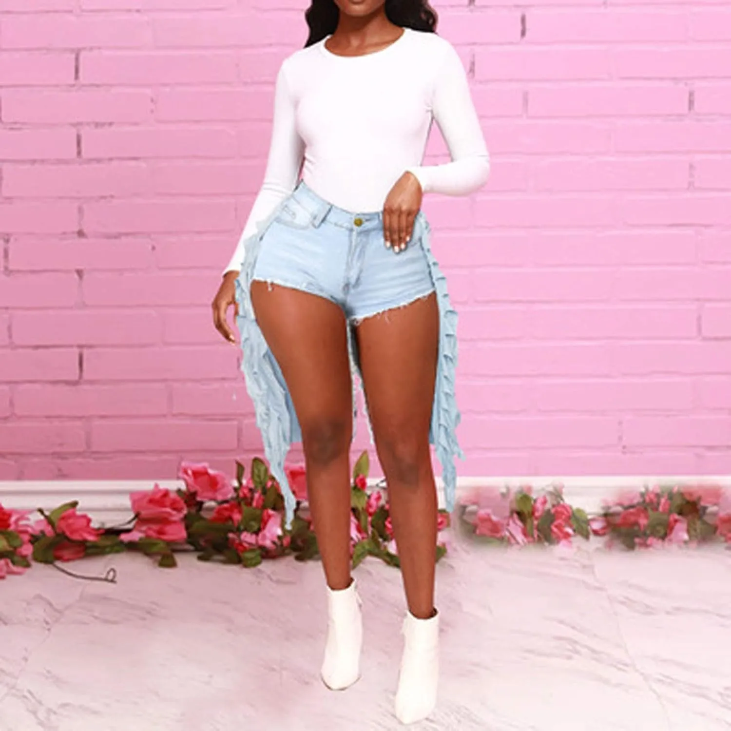 2025 Women's High Waisted Ripped Shorts Cut Out Destroyed Frayed Tassels Distressed Denim Pants Sexy Mini Shorts