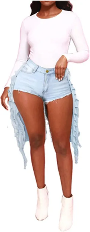 2025 Women's High Waisted Ripped Shorts Cut Out Destroyed Frayed Tassels Distressed Denim Pants Sexy Mini Shorts