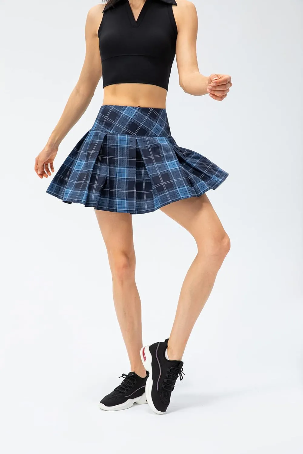 Amxiway Women's Pleated Tennis Skirts with Shorts Mini Plaid Golf Skort High Waisted Skorts Athletic Workout Skater Skirt