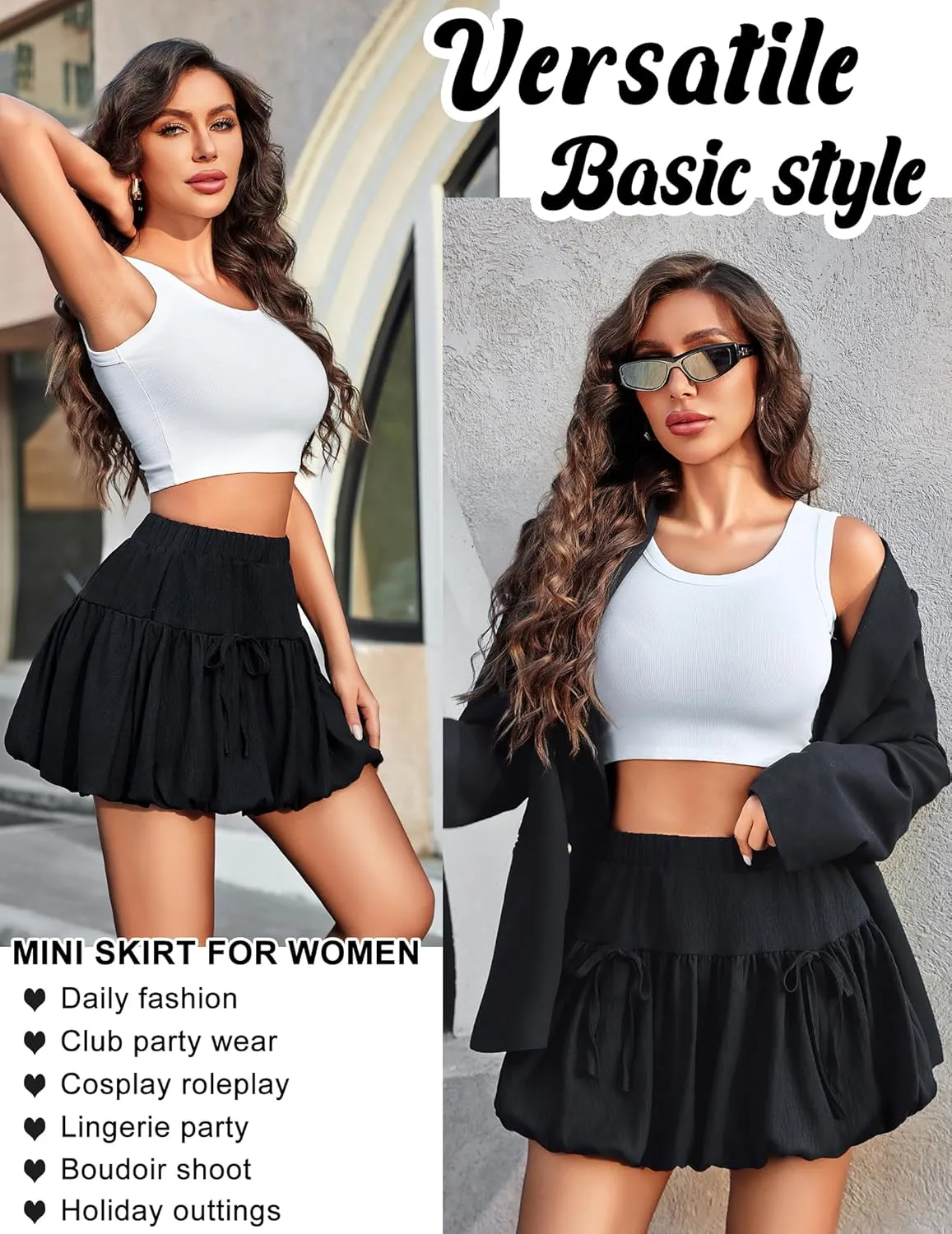 Avidlove Mini Skirt for Women Sexy Bubble Puffy Hem Y2K Elastic Waist A Line Basic Casual Skirts S-XXL