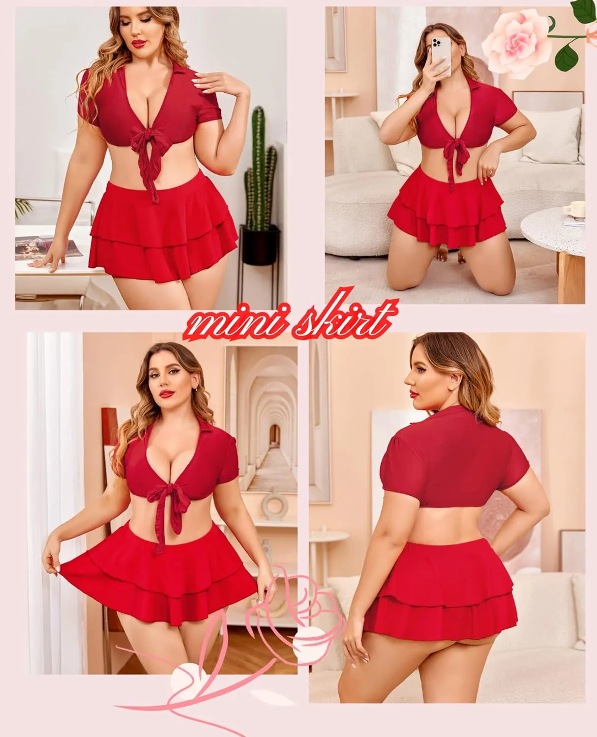 Avidlove Women Pleated Mini Skirt Solid Ruffle Lingerie Skirts