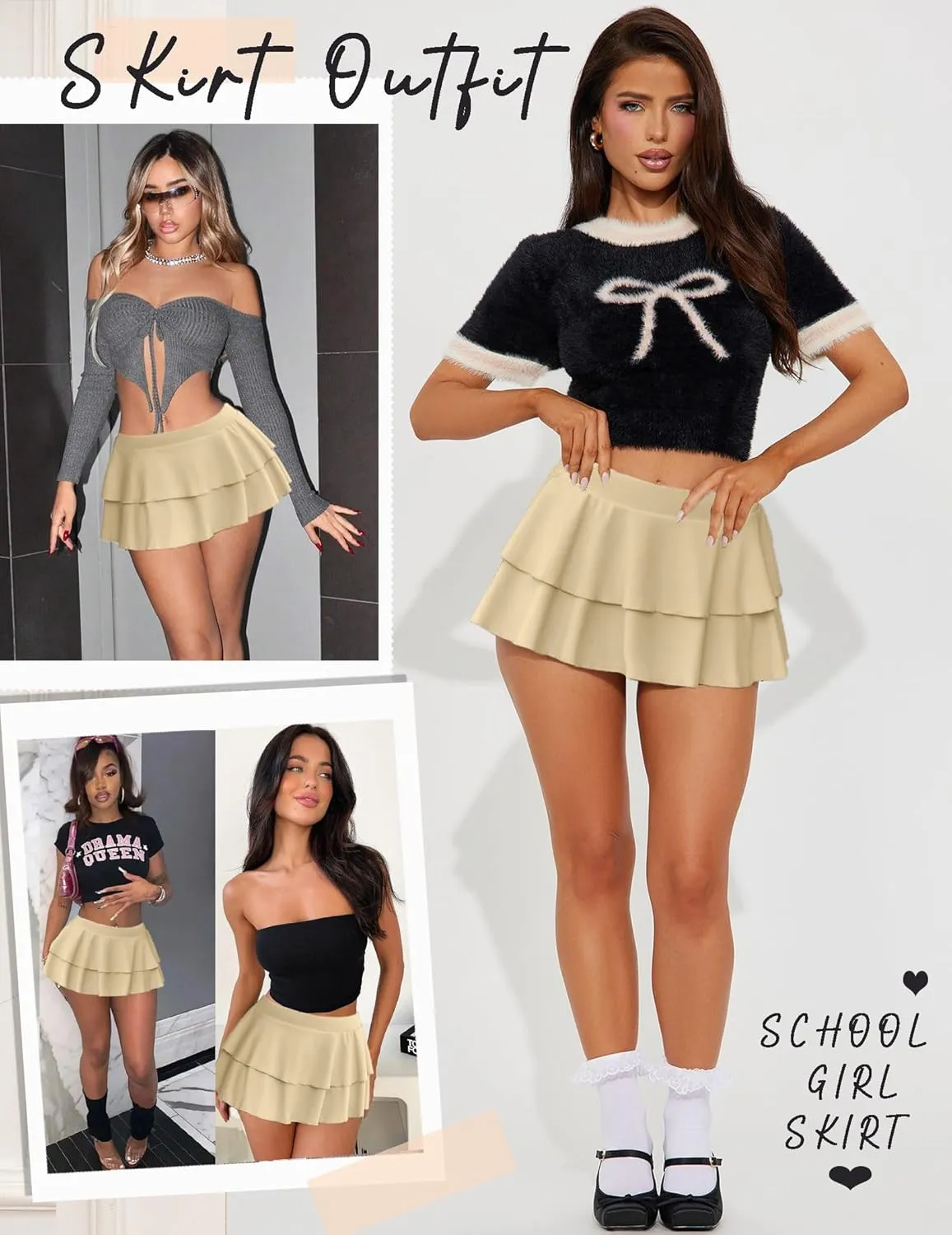 Avidlove Women Pleated Mini Skirt Solid Ruffle Lingerie Skirts