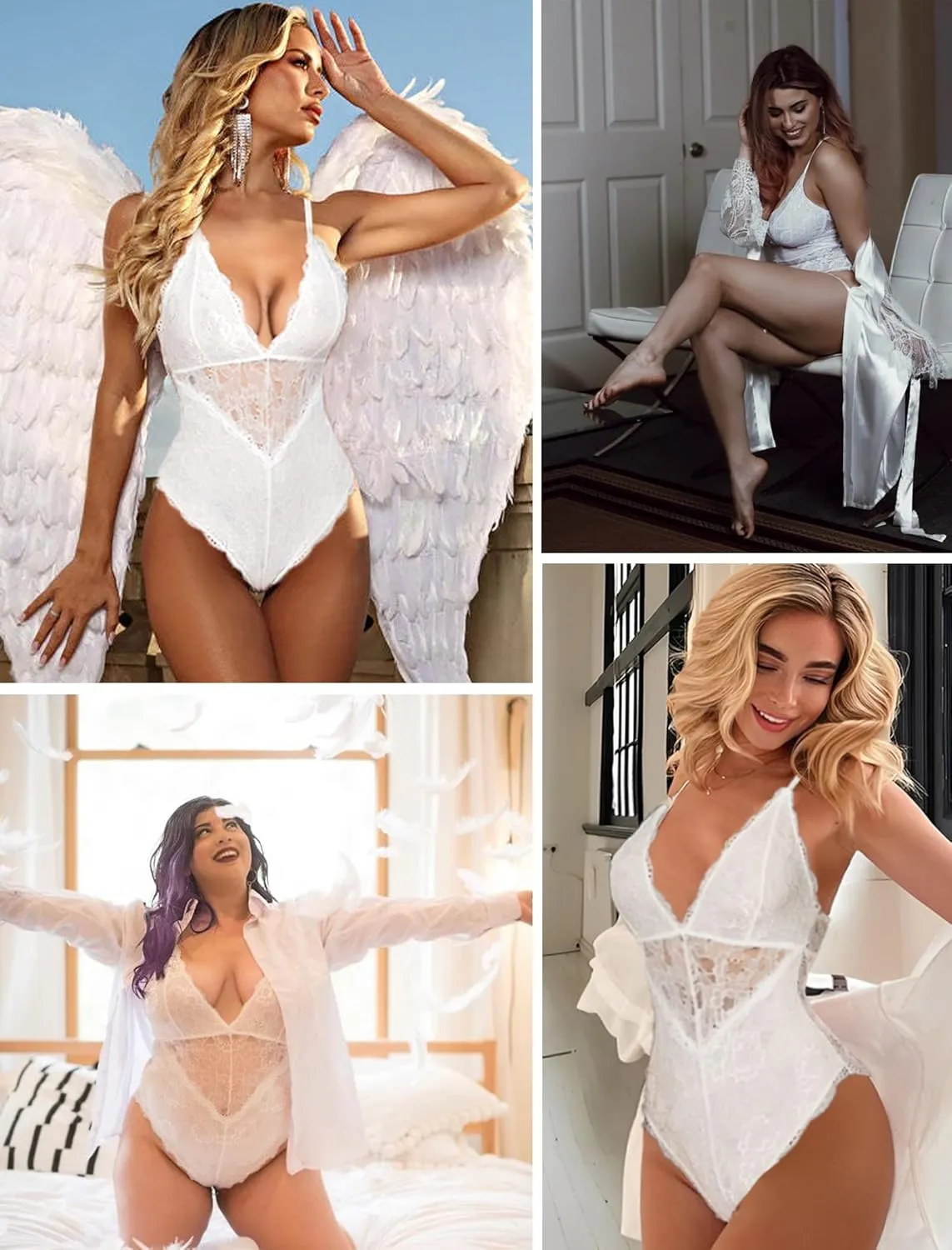 Avidlove Women Snap Crotch Lingerie Sexy Lace Bodysuit Deep V Teddy One Piece Lace Babydoll