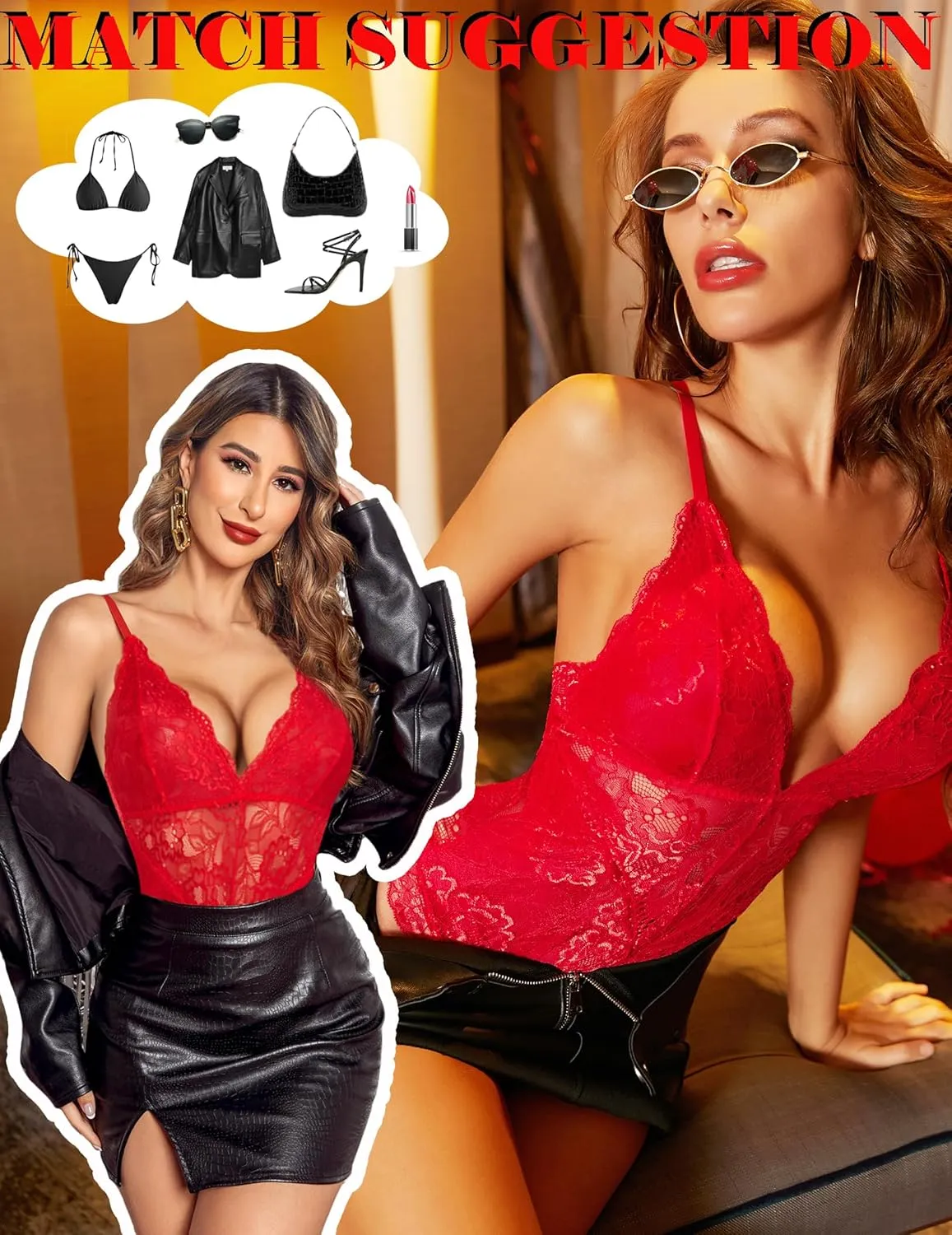Avidlove Women Snap Crotch Lingerie Sexy Lace Bodysuit Deep V Teddy One Piece Lace Babydoll