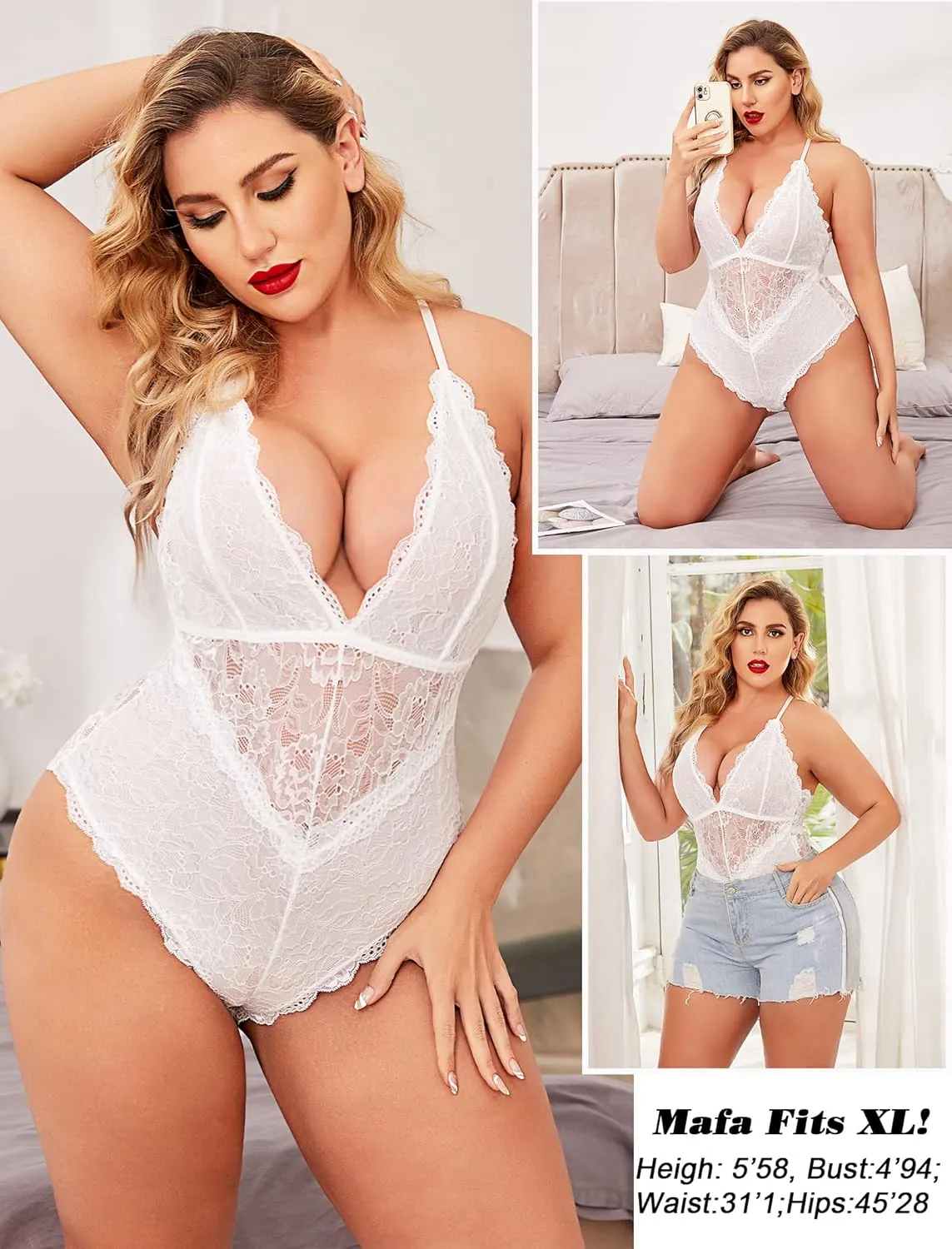 Avidlove Women Snap Crotch Lingerie Sexy Lace Bodysuit Deep V Teddy One Piece Lace Babydoll