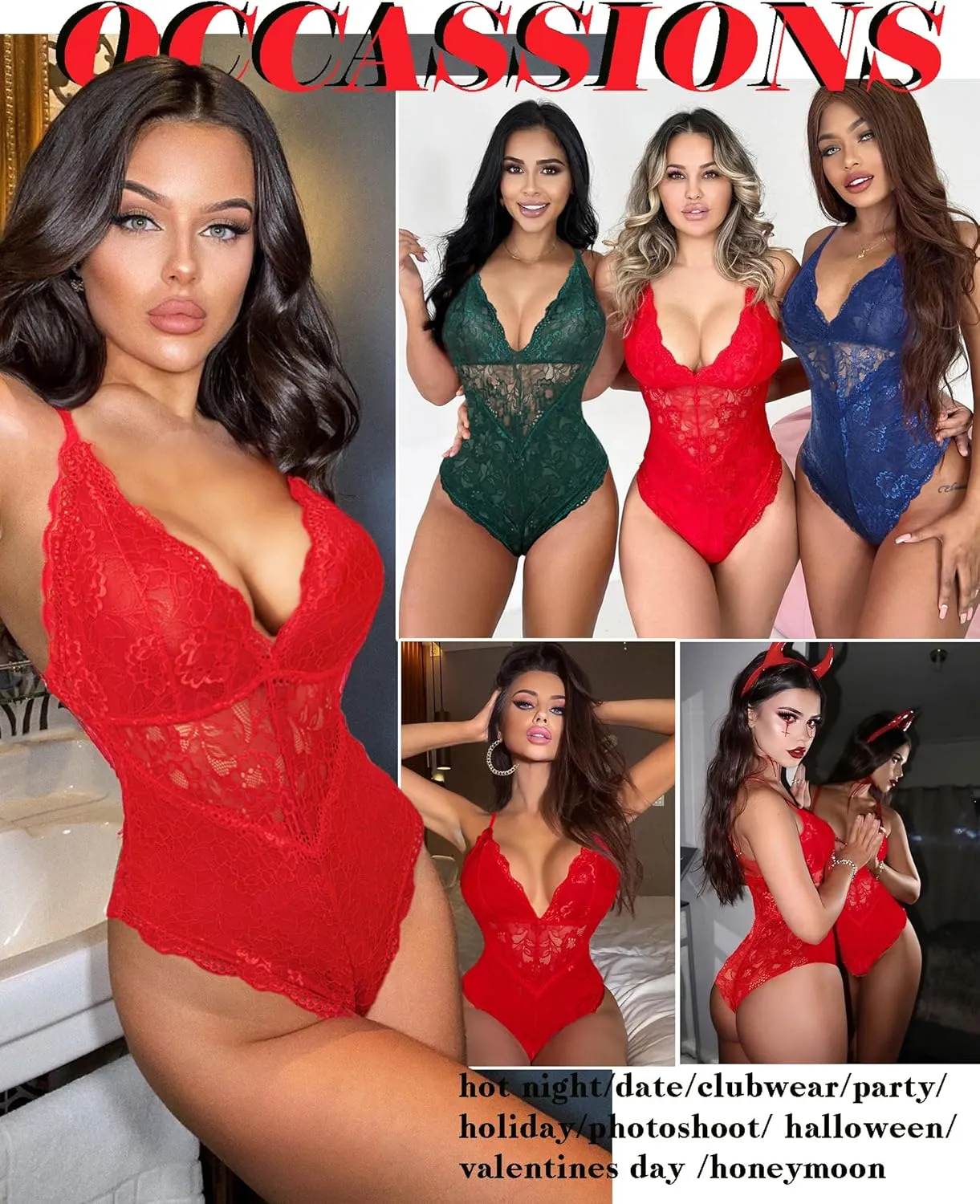 Avidlove Women Snap Crotch Lingerie Sexy Lace Bodysuit Deep V Teddy One Piece Lace Babydoll