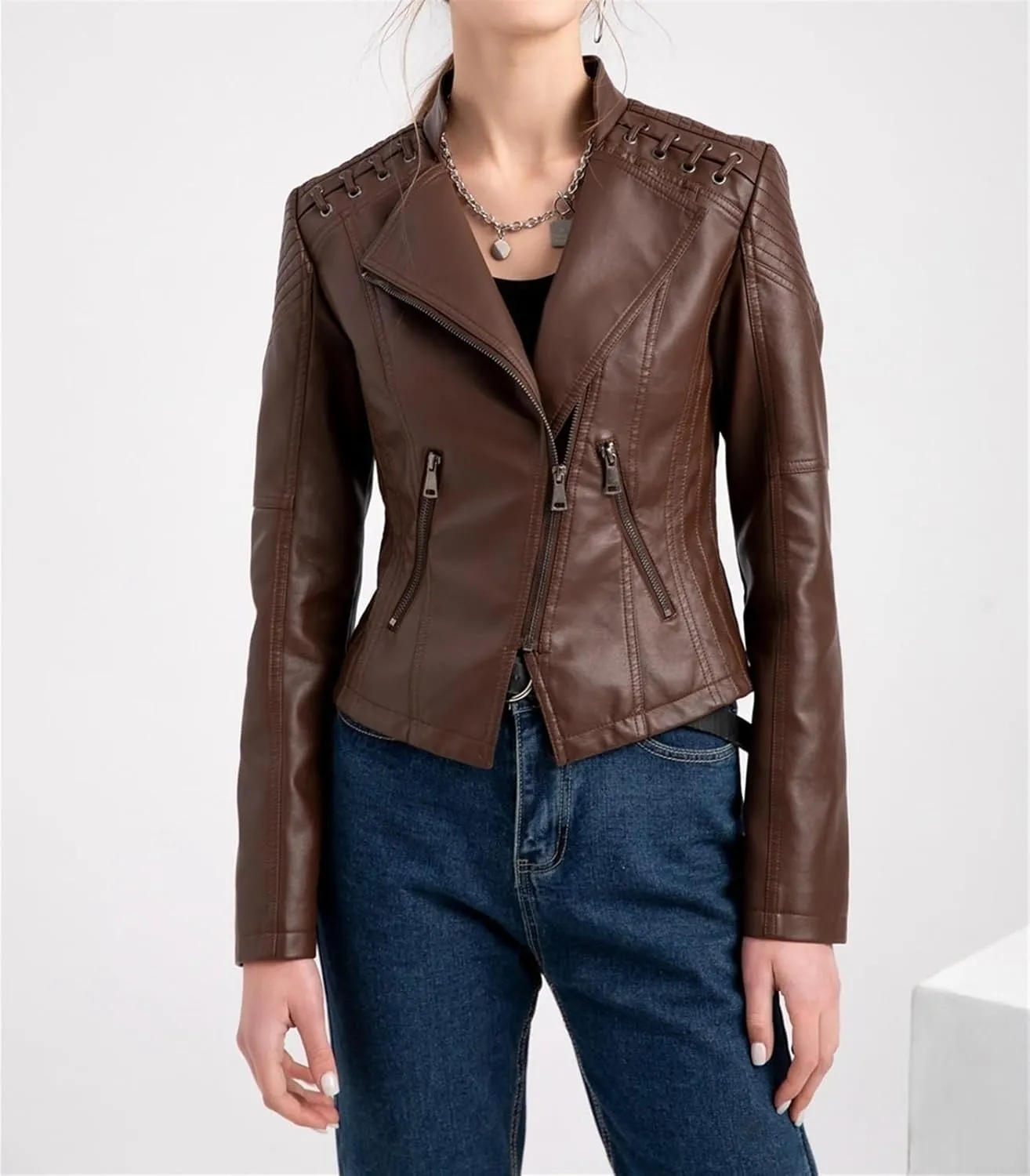 AYGJKIE Women's Short Transition Jacket Moto Biker Jacket Autumn Spring Lightweight Jackets Summer Jacket Lapel