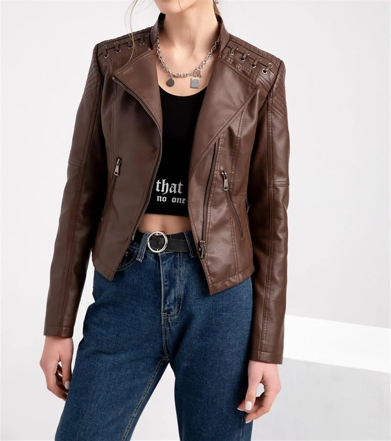 AYGJKIE Women's Short Transition Jacket Moto Biker Jacket Autumn Spring Lightweight Jackets Summer Jacket Lapel
