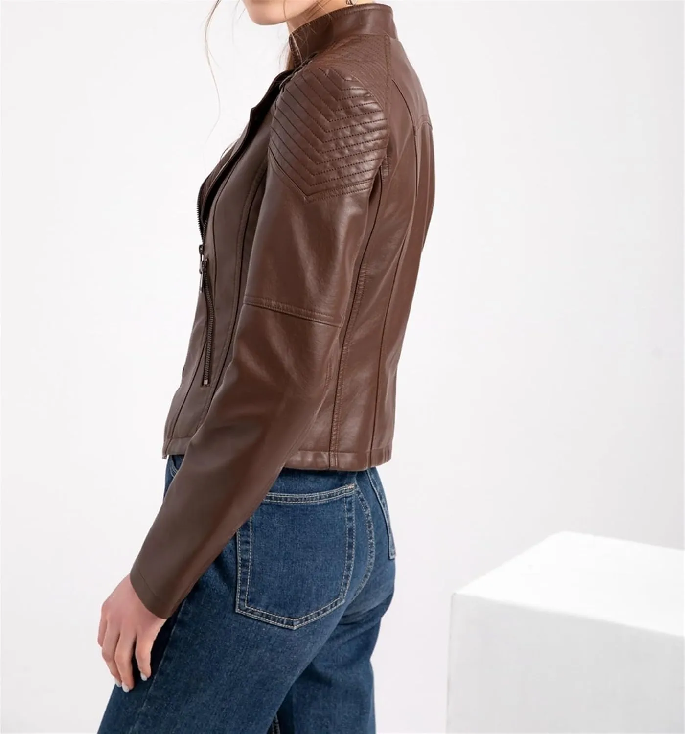 AYGJKIE Women's Short Transition Jacket Moto Biker Jacket Autumn Spring Lightweight Jackets Summer Jacket Lapel