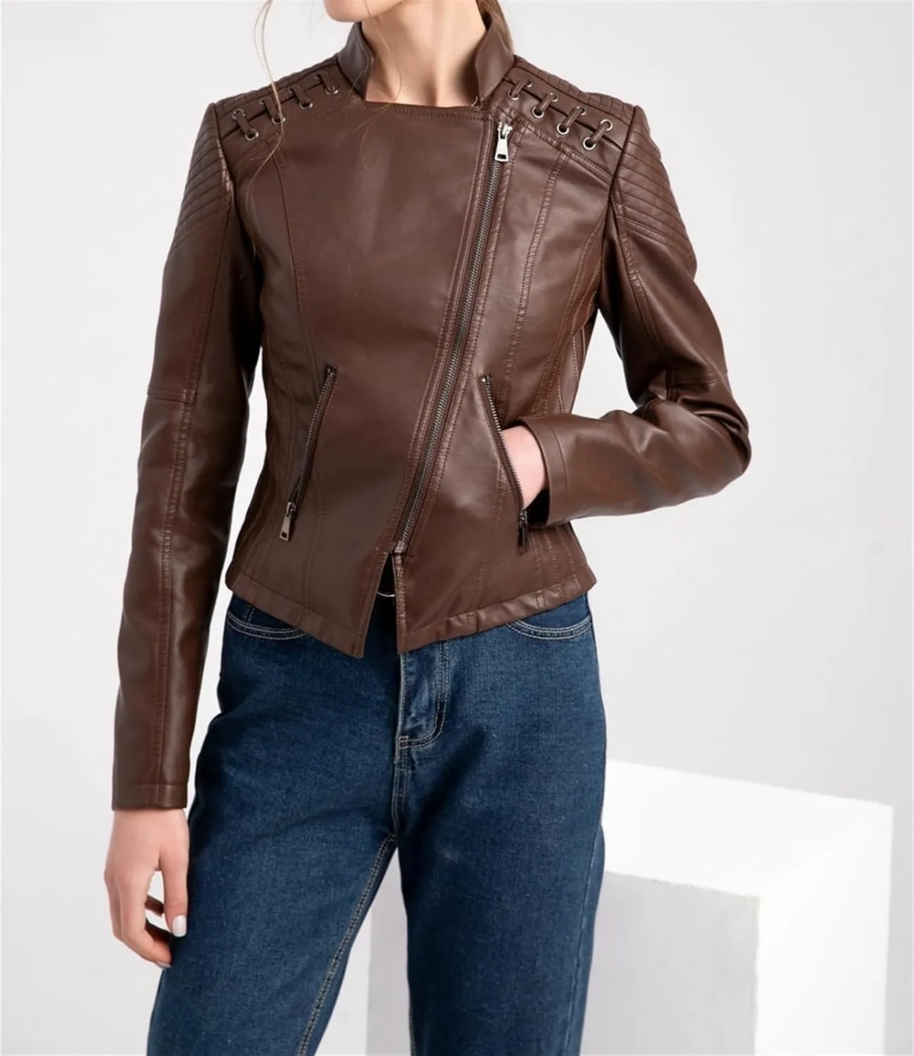 AYGJKIE Women's Short Transition Jacket Moto Biker Jacket Autumn Spring Lightweight Jackets Summer Jacket Lapel