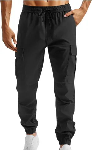 Bidobibo Cargo Pants for Men Slim Fit Elastic Waist Drawstring Pants Multi-Pocket Cargo Pants Ripstop Tactical Pants 2024