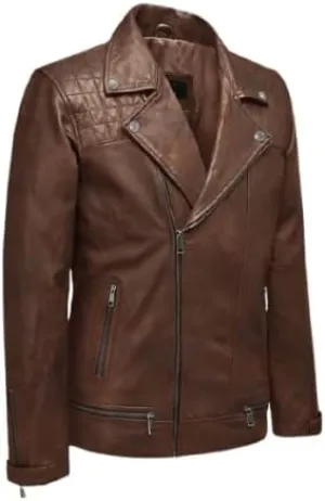 Biker Leather Jacket Mens - Cafe Racer Real Lambskin Leather Motorcycle Jacket - Moto Riding Slimfit Vintage Brando Winter Jackets (3X LARGE, SPANISH BROWN)