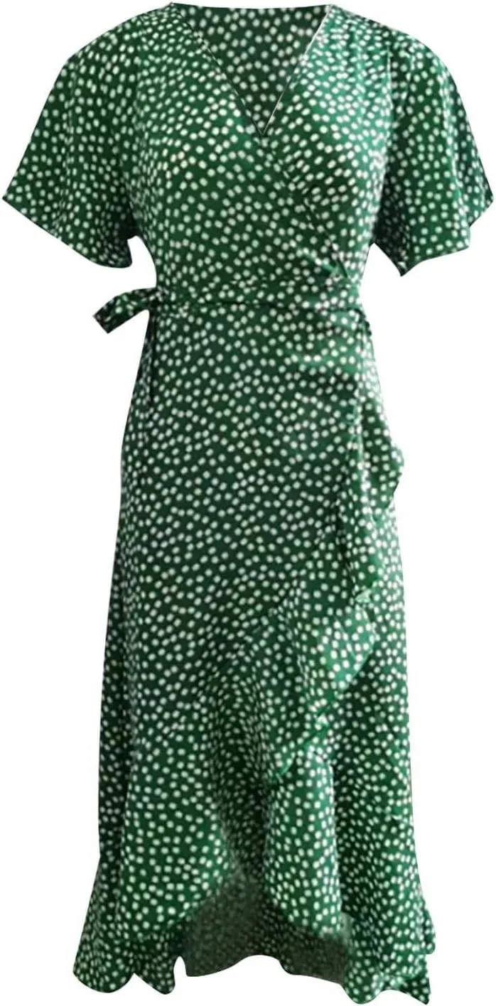 Birthday Dresses for Women Ruffle Swing Mermaid Short Flutter Sleeve Tie Waist Resort Dresses Baby Shower Outfit for Guest