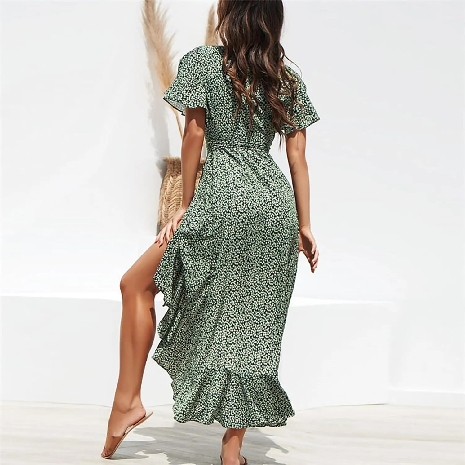 Birthday Dresses for Women Ruffle Swing Mermaid Short Flutter Sleeve Tie Waist Resort Dresses Baby Shower Outfit for Guest