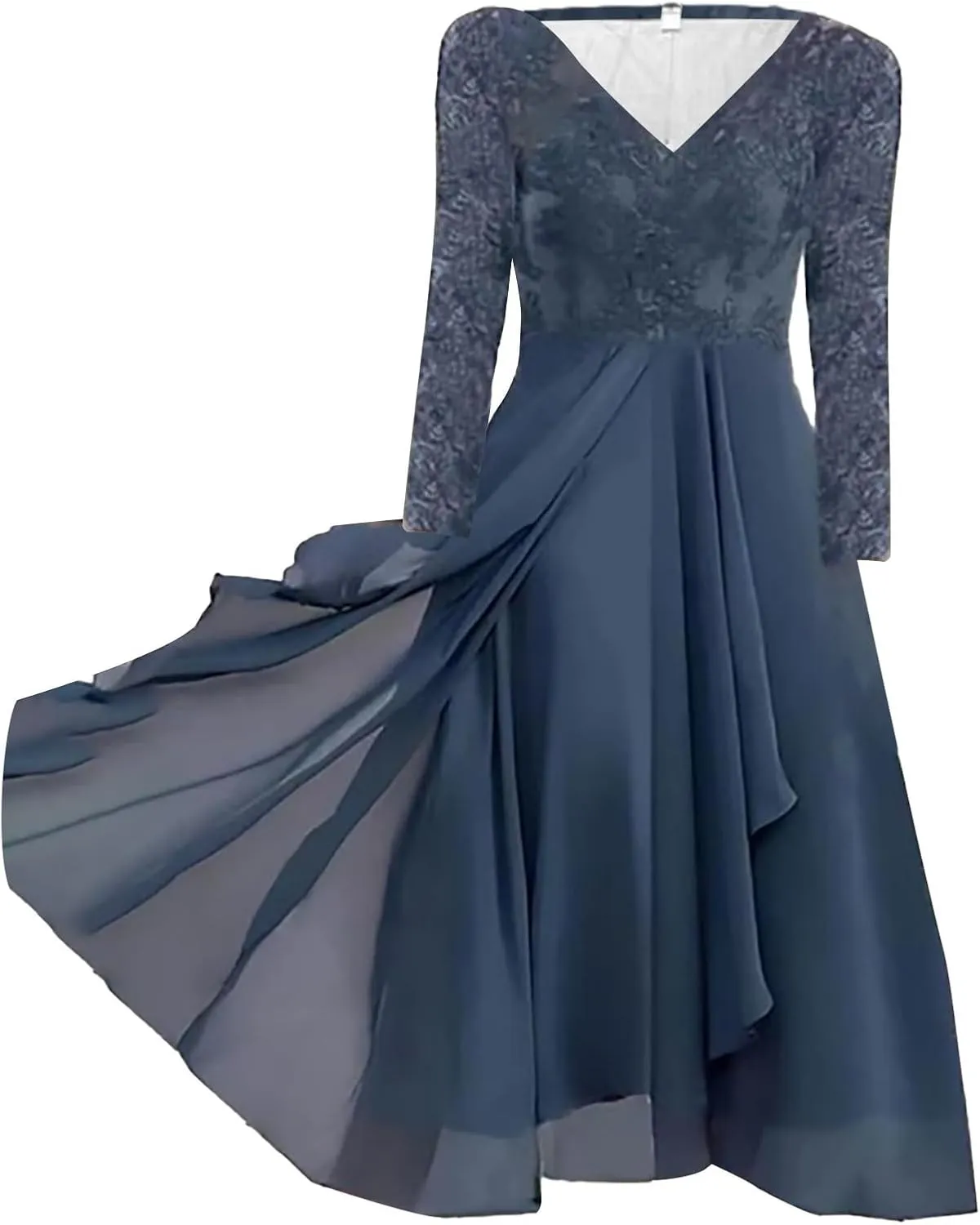 Blue Dress Women Elegant Fitted Chiffon 3/4 Sleeve V Neck Mid Length Flowy Dress Evening Party Spring Break Outfit Women