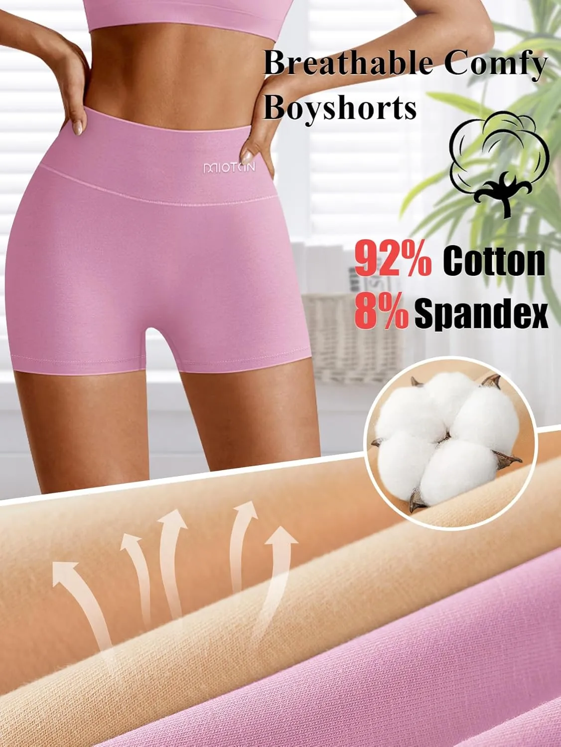 Boy Shorts Underwear for Women High Waisted Panties Cotton Boxer Briefs Full Coverage 4 Pack