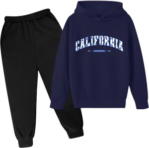 Boys' Jogger Set 2Pcs Outfits Letter Sweatsuit Long Sleeve Pullover Hoodie Sweatshirt and Cargo Sweatpants with Pocket