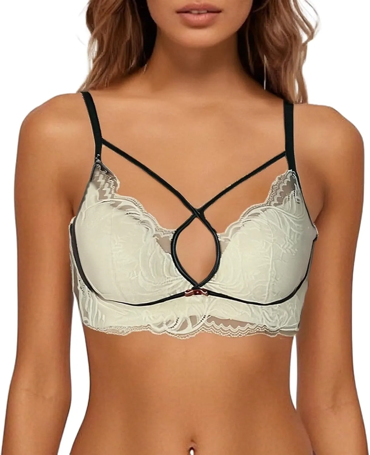 Bra for Women's High Support Lace Seniors Lined Push Up Seamless Thin Straps Wireless Bras Posture Bras Full Coverage
