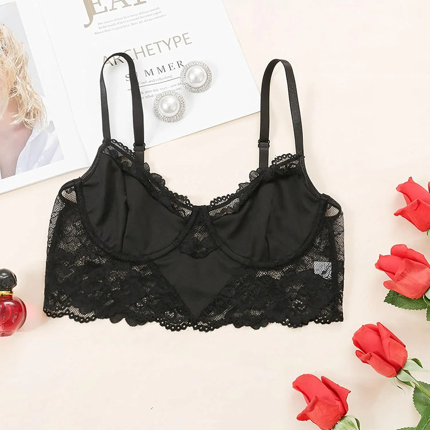 Bras for Women High Support Lightly Workout Tops Bras Bralettes for Women Plus Size Lace Lined Support Full Figure