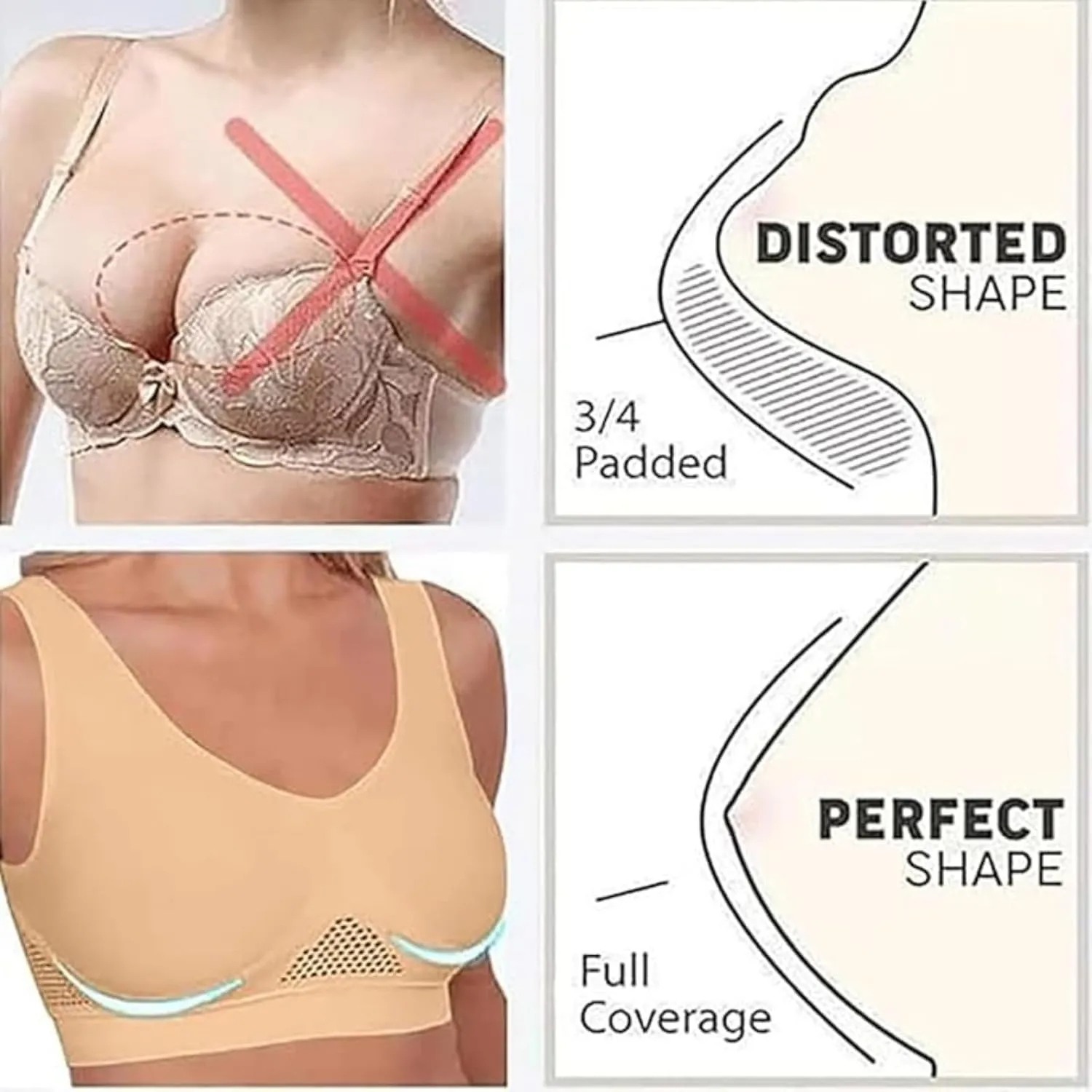 Breathable Anti-Sagging Sports Bras for Women Plus Size High Support Wireless Bra with Cooling Lift-Up Air Tech Mesh