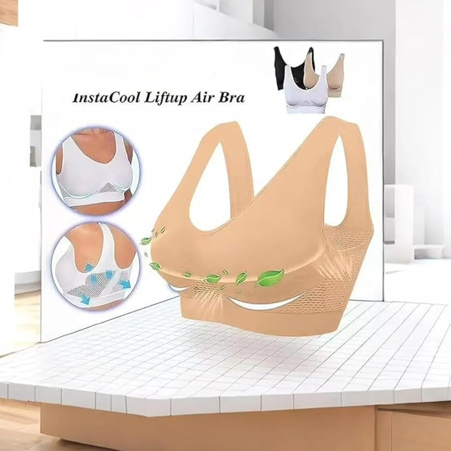 Breathable Anti-Sagging Sports Bras for Women Plus Size High Support Wireless Bra with Cooling Lift-Up Air Tech Mesh