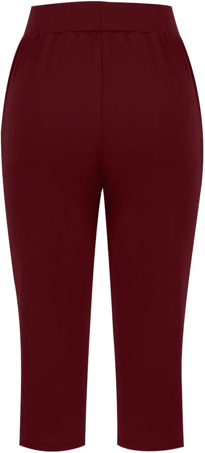 Capri Pants for Women 2024 Capri Leggings Summer Casual High Waist Capris Stretch Sweatpants Cropped Joggers Pants
