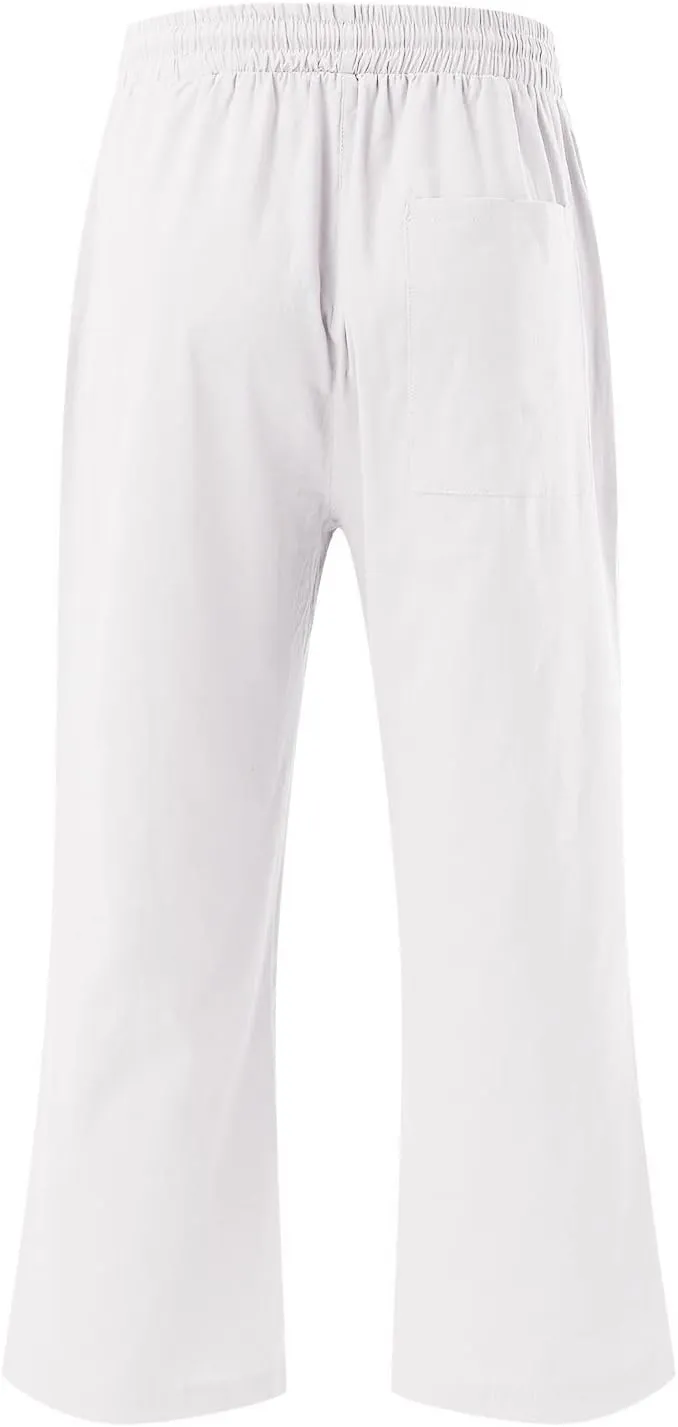 Capri Pants for Women Cotton Linen Casual Summer Straight Leg Loose High Waist Cropped Trouser Beach Pant