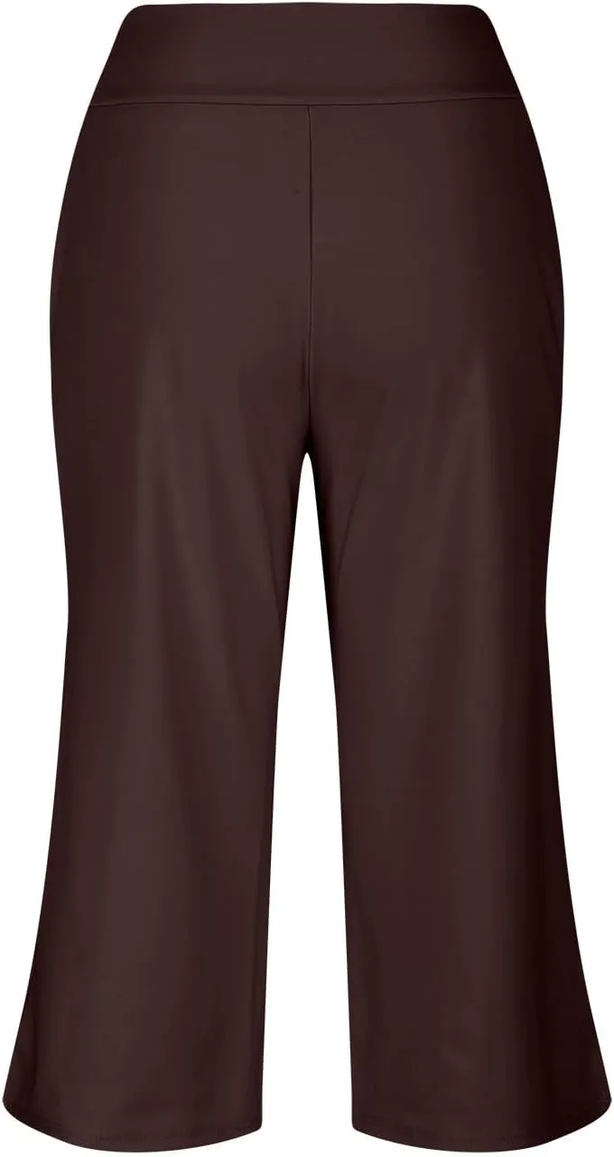 Capri Pants for Women Crossover High Waist Wide Leg Yoga Dress Capris Summer Casual Plus Size Crop Pants with Pockets