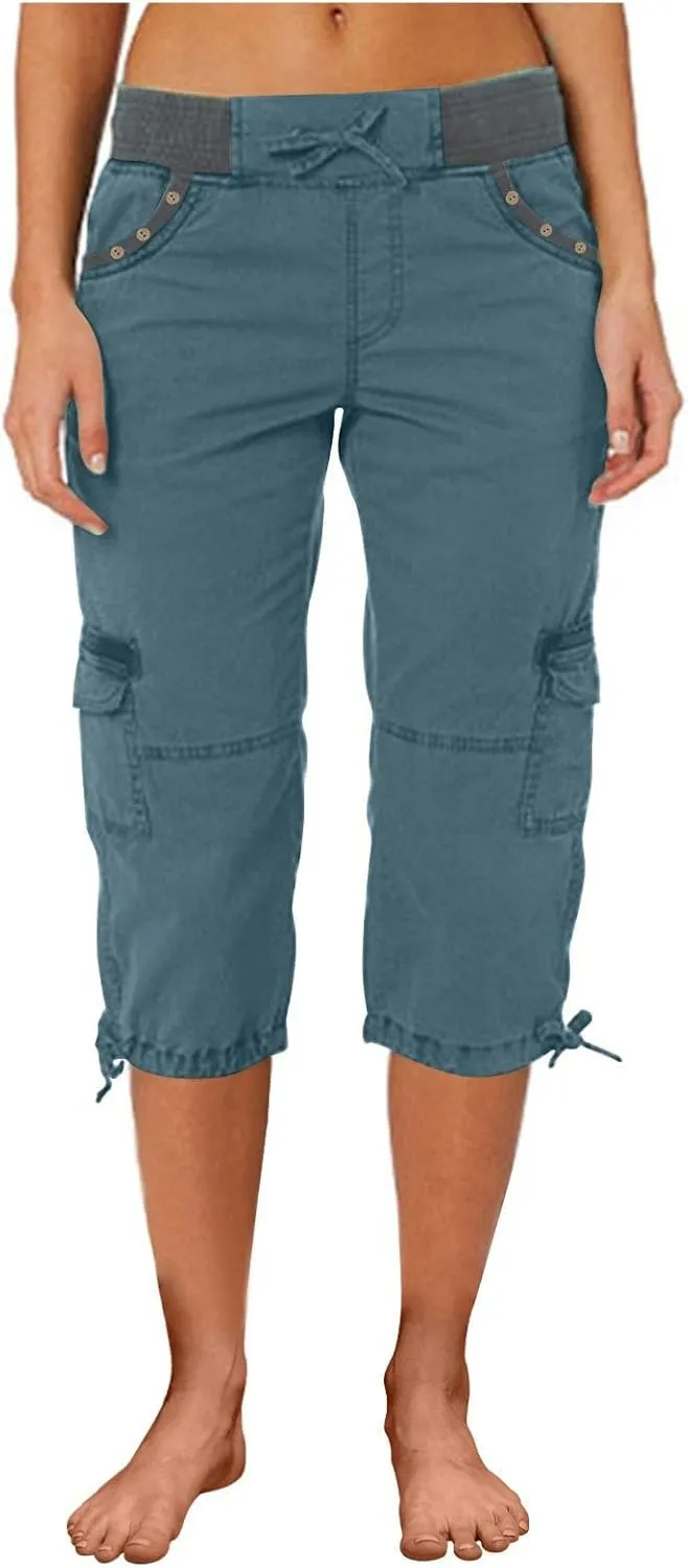 Capri Pants for Women Joggers Stretch Lightweight Straight Wide Leg Loose Comfy Pajama Capri Pants with Pockets