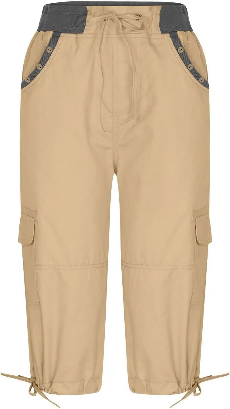Capri Pants for Women Joggers Stretch Lightweight Straight Wide Leg Loose Comfy Pajama Capri Pants with Pockets