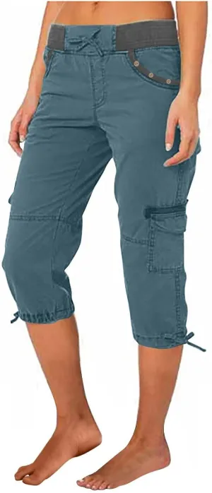 Capri Pants for Women Joggers Stretch Lightweight Straight Wide Leg Loose Comfy Pajama Capri Pants with Pockets