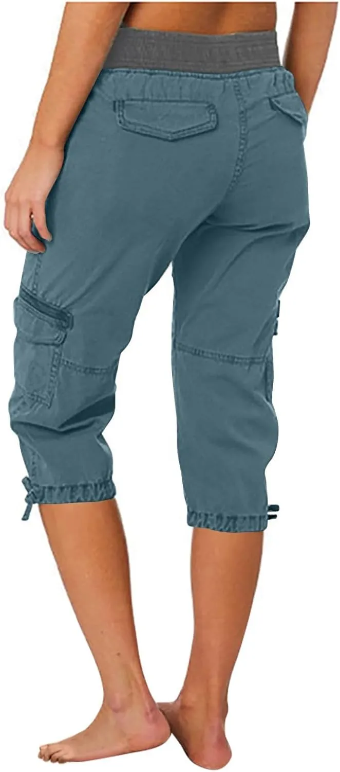 Capri Pants for Women Joggers Stretch Lightweight Straight Wide Leg Loose Comfy Pajama Capri Pants with Pockets