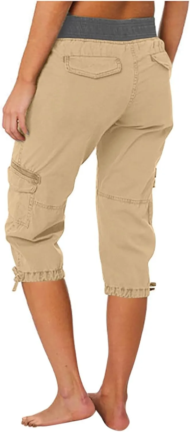 Capri Pants for Women Joggers Stretch Lightweight Straight Wide Leg Loose Comfy Pajama Capri Pants with Pockets