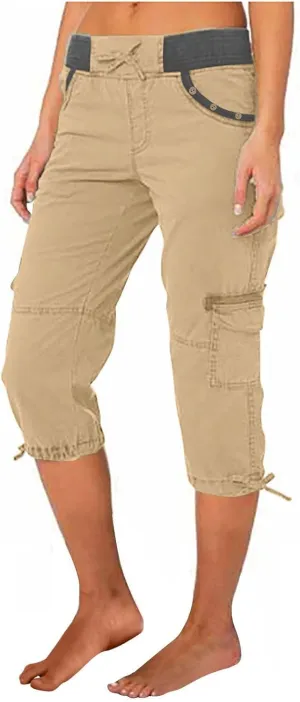 Capri Pants for Women Joggers Stretch Lightweight Straight Wide Leg Loose Comfy Pajama Capri Pants with Pockets