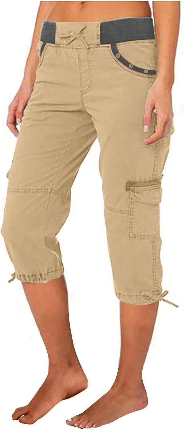Capri Pants for Women Joggers Stretch Lightweight Straight Wide Leg Loose Comfy Pajama Capri Pants with Pockets