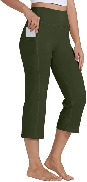 Capri Yoga Pants for Women Straight Dressy Casual Cropped Pants High Waist Tummy Control Leggings Workout Gym Outfits