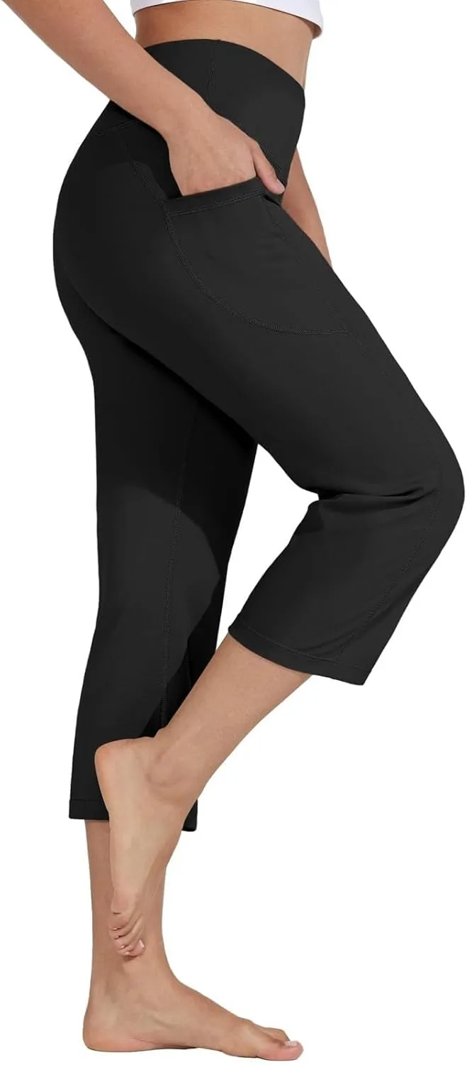 Capri Yoga Pants for Women Straight Dressy Casual Cropped Pants High Waist Tummy Control Leggings Workout Gym Outfits