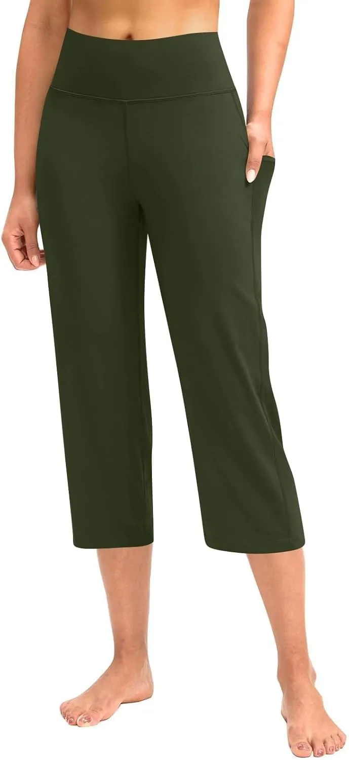 Capri Yoga Pants for Women Straight Dressy Casual Cropped Pants High Waist Tummy Control Leggings Workout Gym Outfits