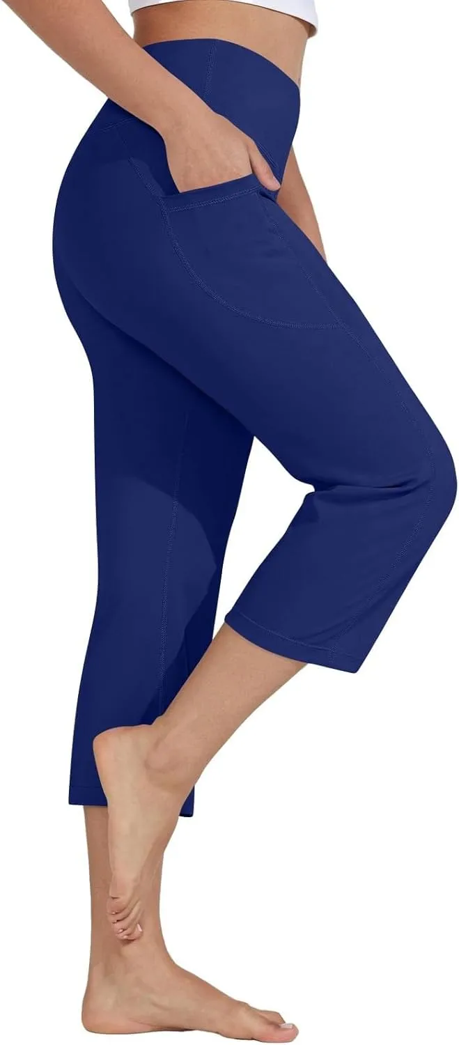 Capri Yoga Pants Womens Slacks Stretch Capris Wide Leg Running Pants Summer Pants 2025 Pull On Pants with Pocket