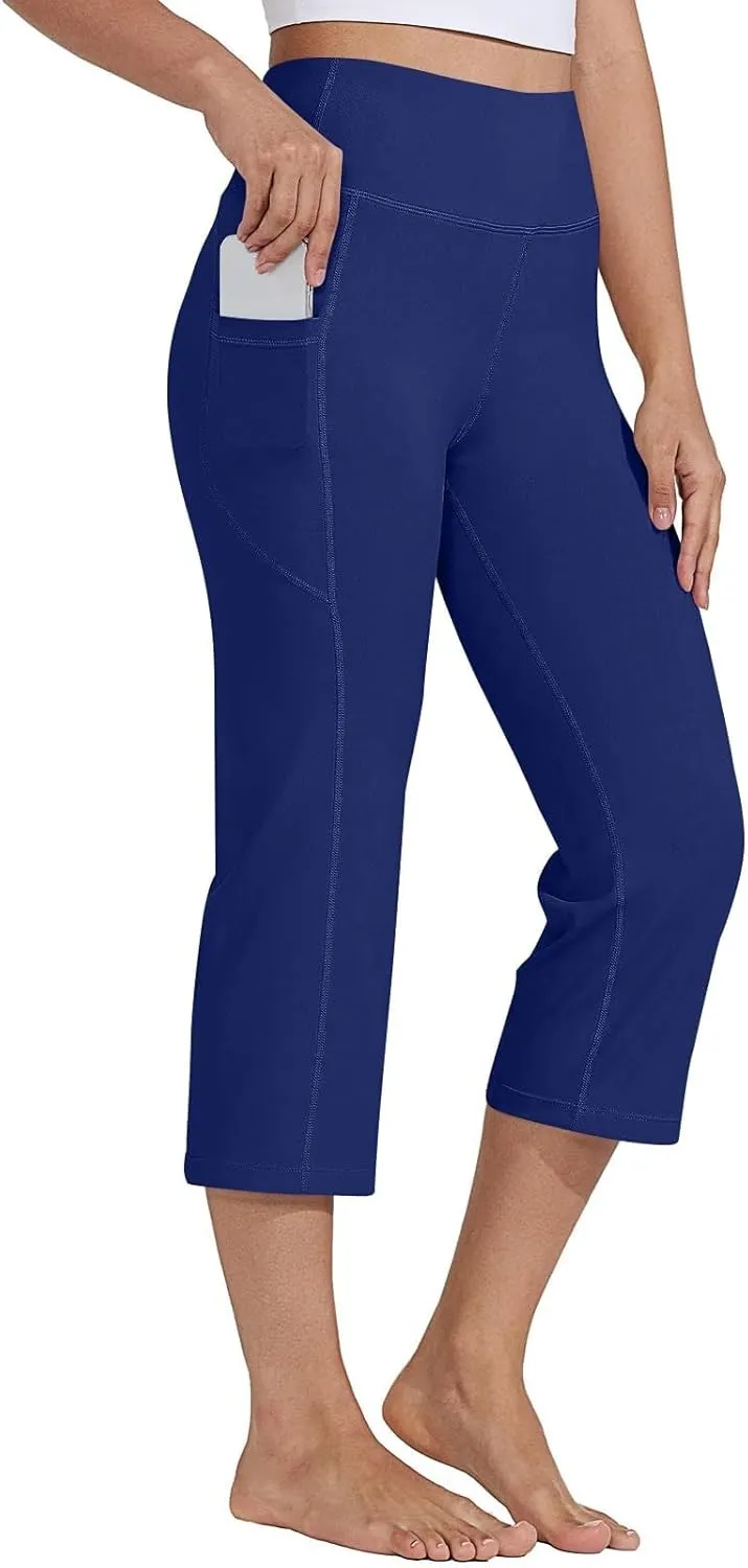 Capri Yoga Pants Womens Slacks Stretch Capris Wide Leg Running Pants Summer Pants 2025 Pull On Pants with Pocket