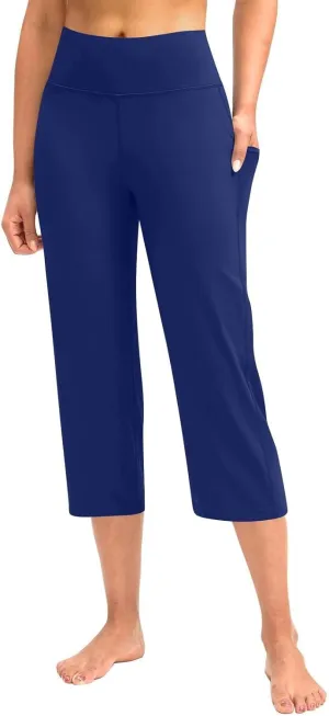 Capri Yoga Pants Womens Slacks Stretch Capris Wide Leg Running Pants Summer Pants 2025 Pull On Pants with Pocket