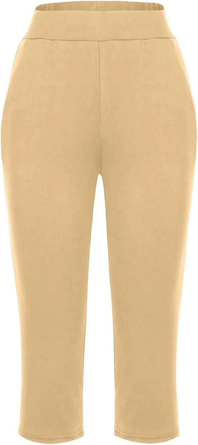 Capris for Women Casual Summer Wide Leg Crop Pants Loose Comfy Drawstring Yoga Jogger Capri Pants with Pockets