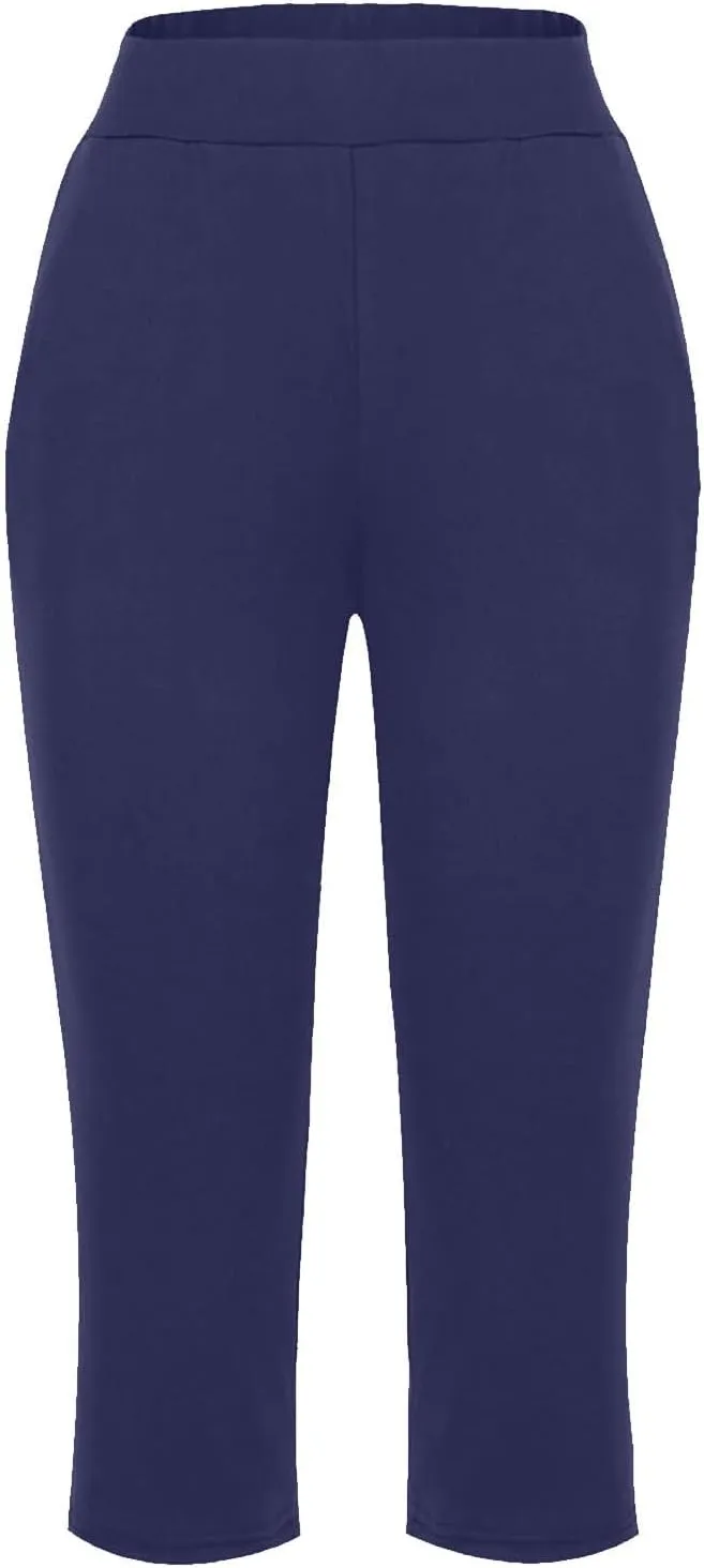 Capris for Women Casual Summer Wide Leg Crop Pants Loose Comfy Drawstring Yoga Jogger Capri Pants with Pockets