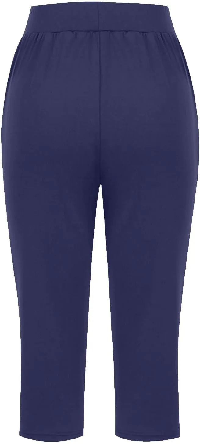 Capris for Women Casual Summer Wide Leg Crop Pants Loose Comfy Drawstring Yoga Jogger Capri Pants with Pockets