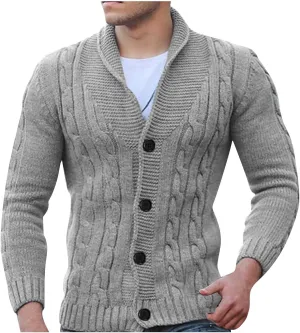 Cardigan Sweater Men 2024 Stylish Slimfit Shawl Collar Cardigans Casual Cable Knitted Button Down Sweater With Pocket