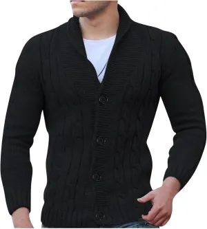 Cardigan Sweater Men 2024 Stylish Slimfit Shawl Collar Cardigans Casual Cable Knitted Button Down Sweater With Pocket