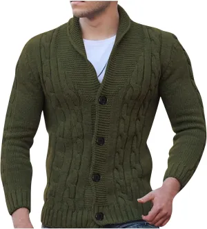 Cardigan Sweater Men 2024 Stylish Slimfit Shawl Collar Cardigans Casual Cable Knitted Button Down Sweater With Pocket