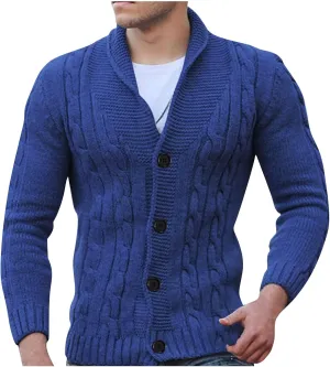 Cardigan Sweater Men 2024 Stylish Slimfit Shawl Collar Cardigans Casual Cable Knitted Button Down Sweater With Pocket